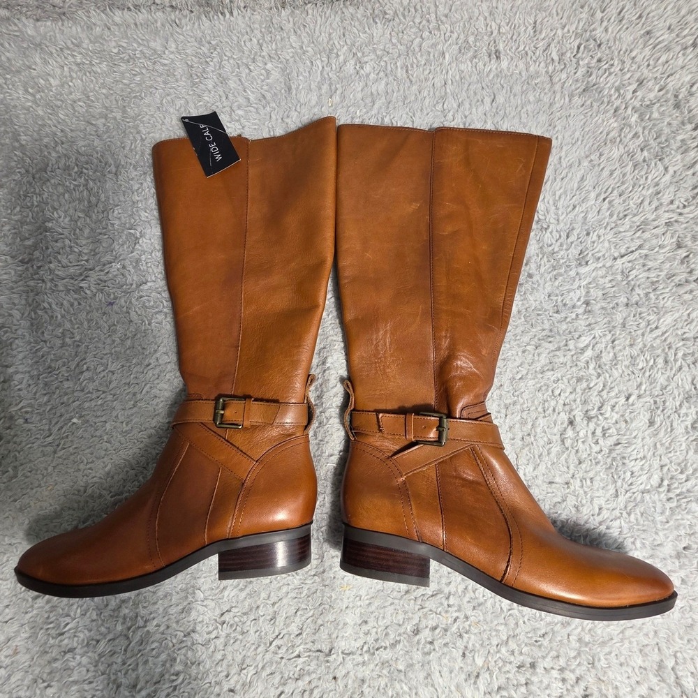 Naturalizer Rena Leather Knee High Boots‎ Cognac Brown 6W WIDE CALF NEW FLAW